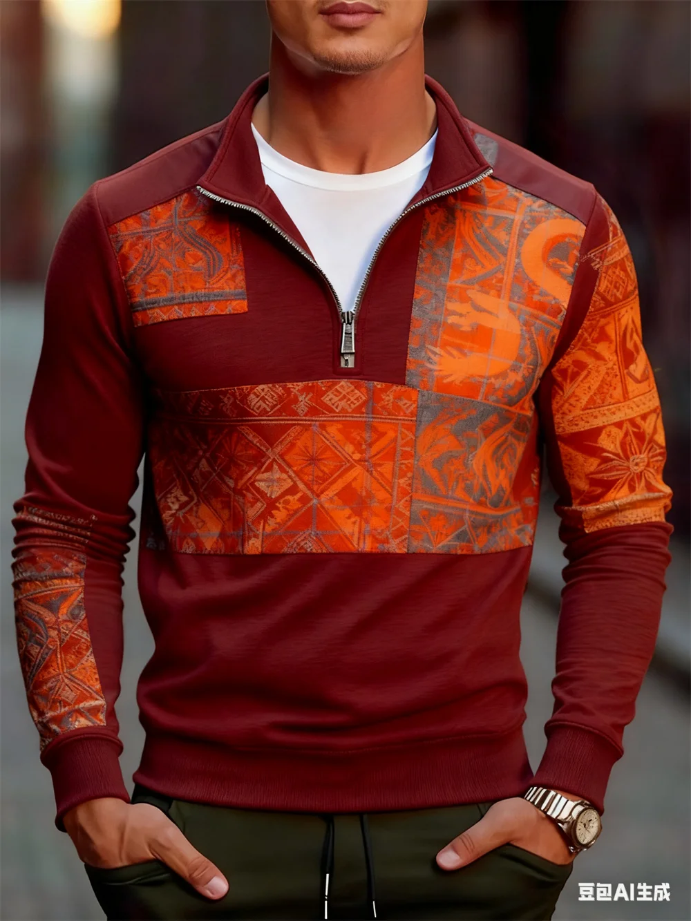 ثلاثية الأبعاد طباعة خمر العرقية نمط سستة البلوز الرجال في الهواء الطلق الشارع الهيب هوب كم طويل البلوز الخريف الشتاء نصف البريدي الملابس