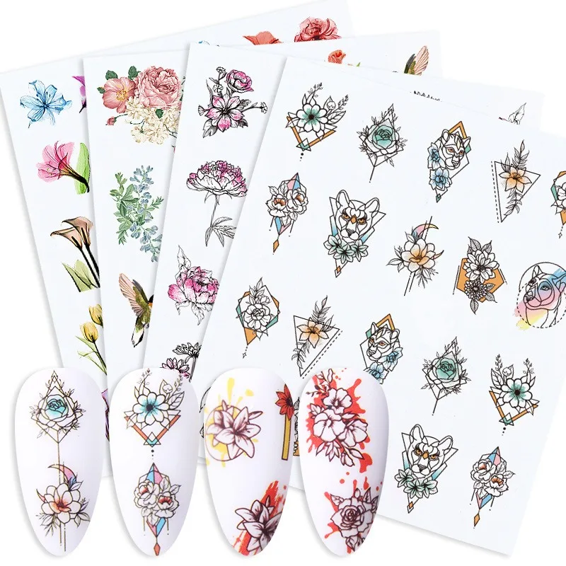 Água adesivos para unhas, Manicure Sliders, Summer Flower Sticker Design, Inscritores para unhas, 19pcs