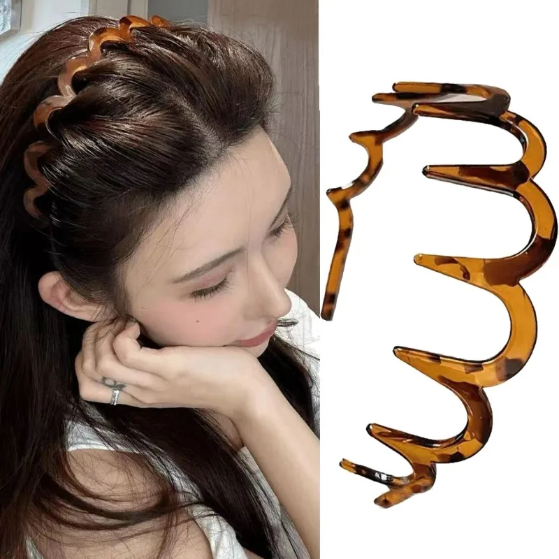 1/2pcs Korean Brown Resin Wave Toothed Headband for Women Girls Fashion Hair Comb Zigzag Band Notched Hairband Hair Accessories