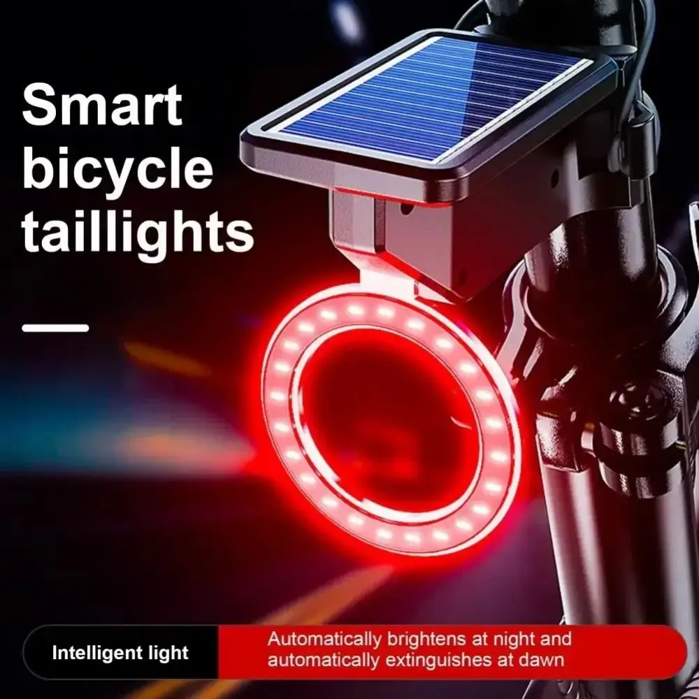 Waterproof Solar Bike Taillights Round&love Shape High Brightness LED Cycling Lamp 3 Modes Auto Turns Off