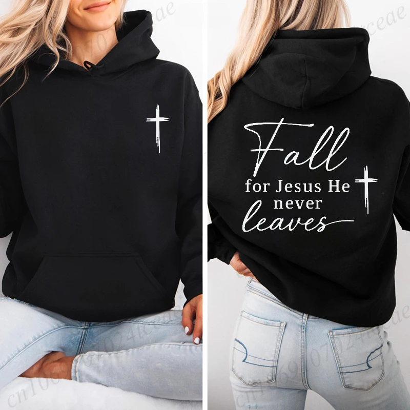 Fall for Jesus Lässige Damen-Kapuzenpullover, christlicher Herbst, Kapuzenpullover, Design, Sweatshirts, Fleece-Pullover, Herbst-Glaubenzitat, Streetwear