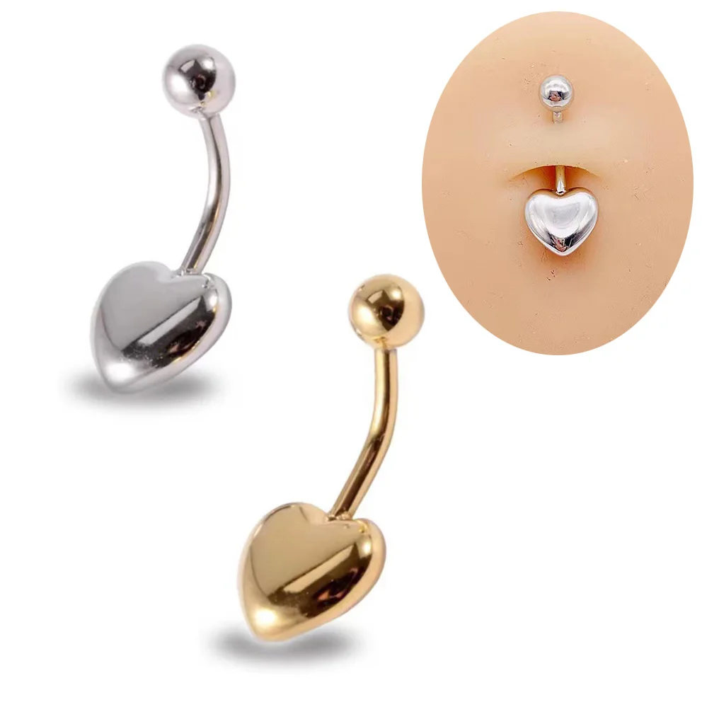 1pc Heart Belly Button Ring Navel Piercing Bar Stainless Steel Curved Barbell Ombligo Stud for Women Body Jewelry