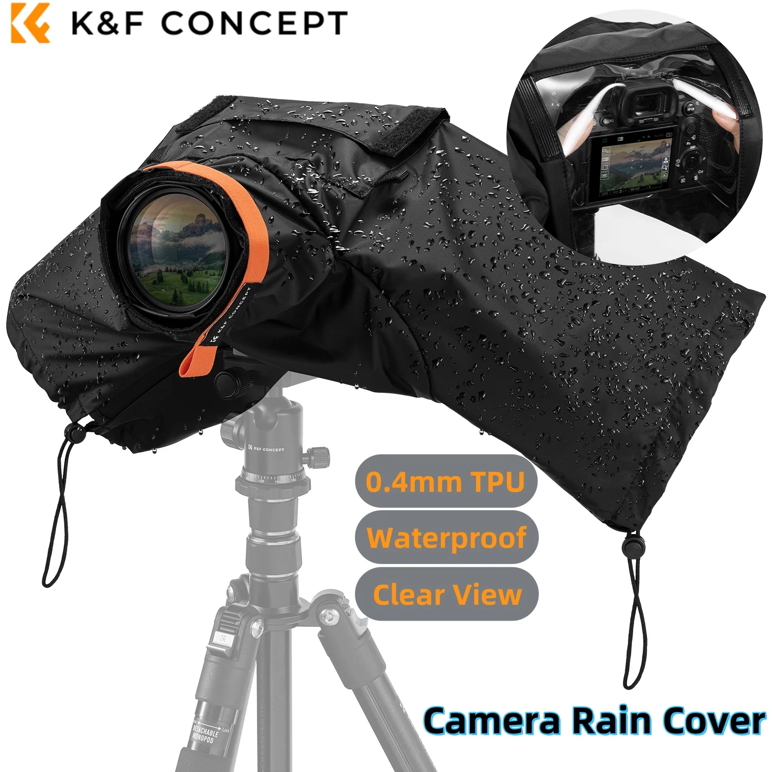 K&F CONCEPT Clear View Camera Rain Cover Waterproof Raincoat Rain Shade DSLR Camera Accessories for Canon Nikon Sony Raincover