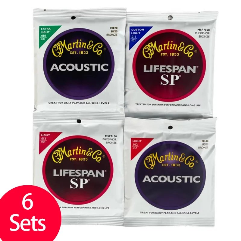 6 Sets Acoustic Guitar Strings 80/20 Phosphor Bronze Alloy Guitar Strings M140 M170 MSP7100 MSP7050  Guitar Accessories