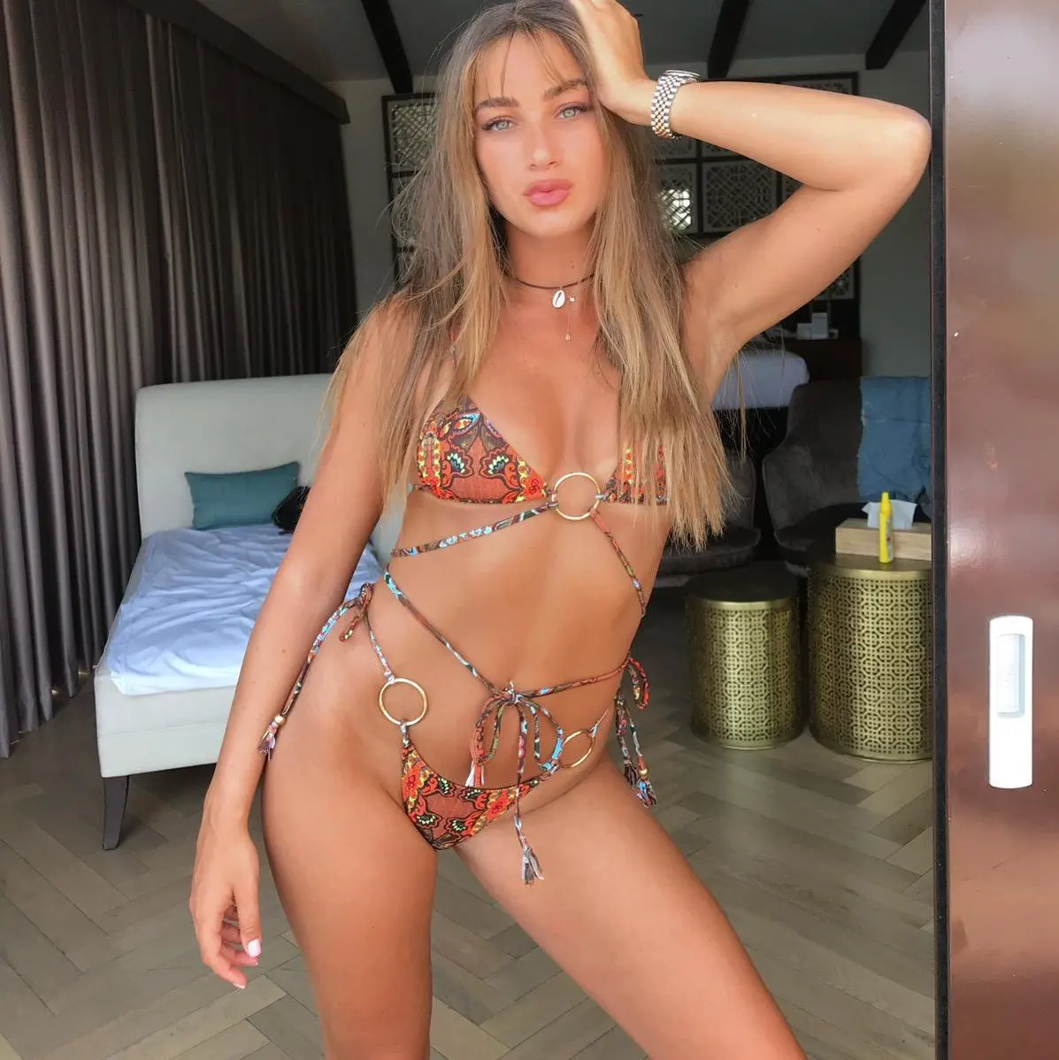 

Sexy Metal Ring Bandage Bikini Halter Two Piece Swimsuit for Women Trend Swimwear Bathing Suits Beachwear