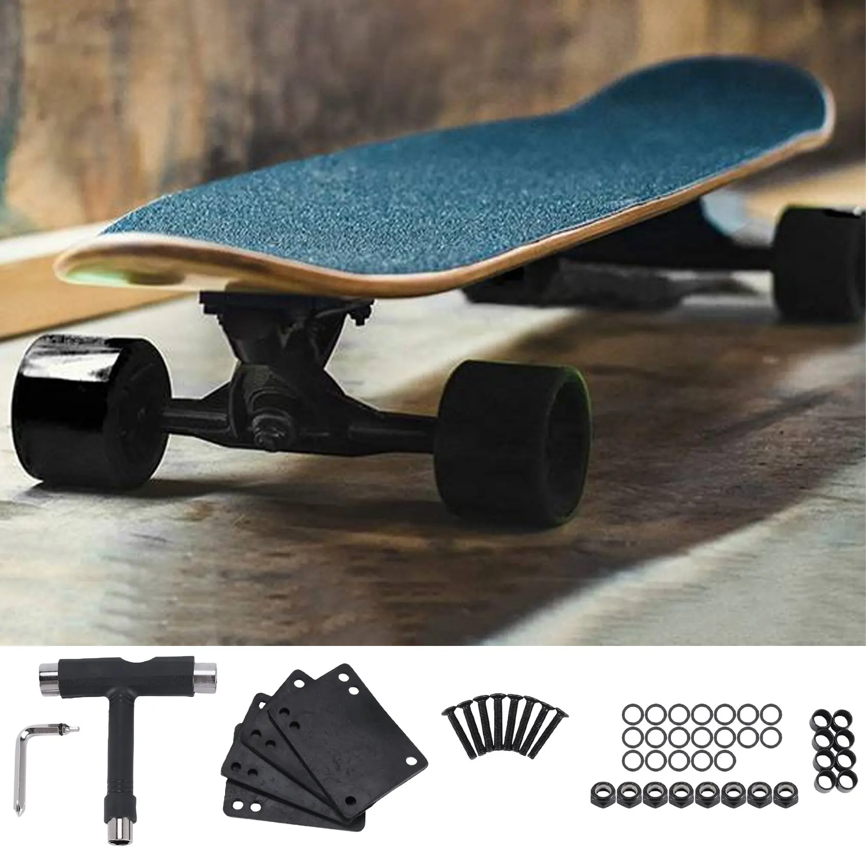Skateboard Hardware,Skate T-Type Tools Skateboard Riser Shock Pads,Shockpads Hardware Screws,Axle Washers/Nuts/Spacers XQ