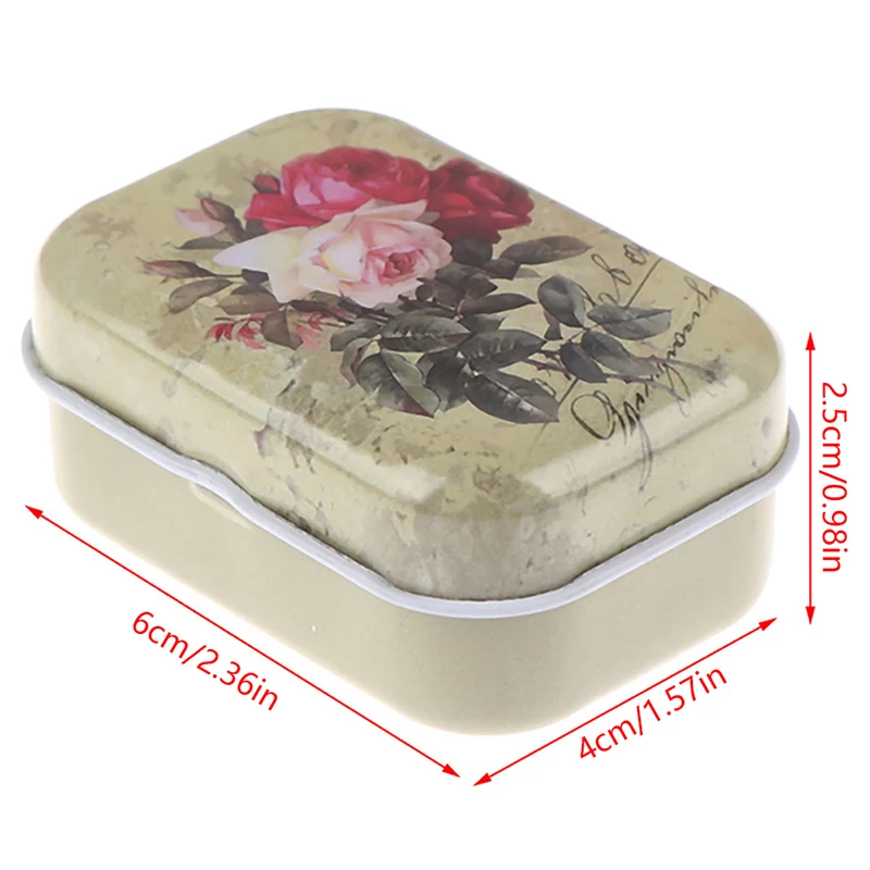 Mini Flower Tin Trinket Jewelry Coin Box Tinplate Storage Case Small Rectangular