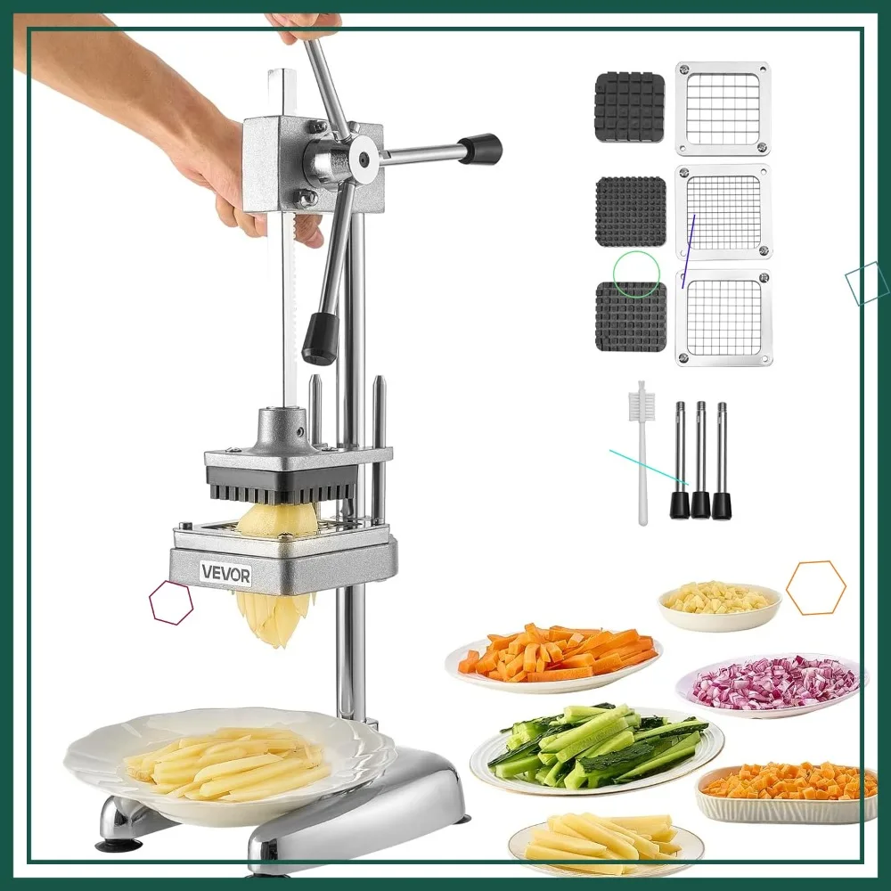 

Commercial French Fry Cutter, Stainless Steel Vegetable Fruit Chopper with 3 Blades for Restaurants & Home Kitchen