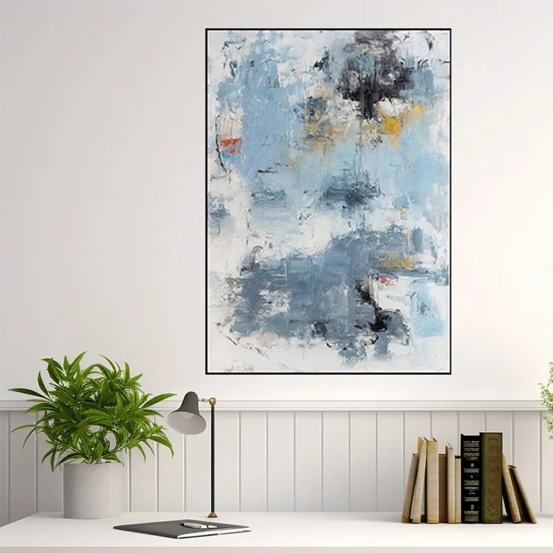 

Blue Texture With Gold Pure Hand-Painted Abstract Oil Painting Design Wall Art Home Decoration Room Large-Sized Hanging Painting