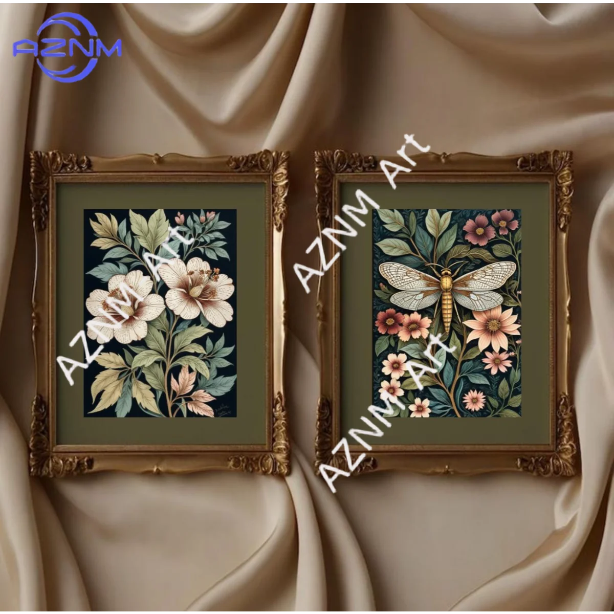 1/2Pcs Set of two botanical art prints, white flowers painting, black room ornament, wall gallery,flower drawing, vintage flower