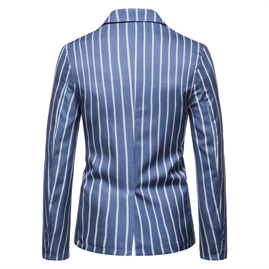 2024 New Men Suit Jackets Fashion Blue Striped Two Buttons Party Business Blazers Spring Men\'s Formal Clothing Large Size 5XL