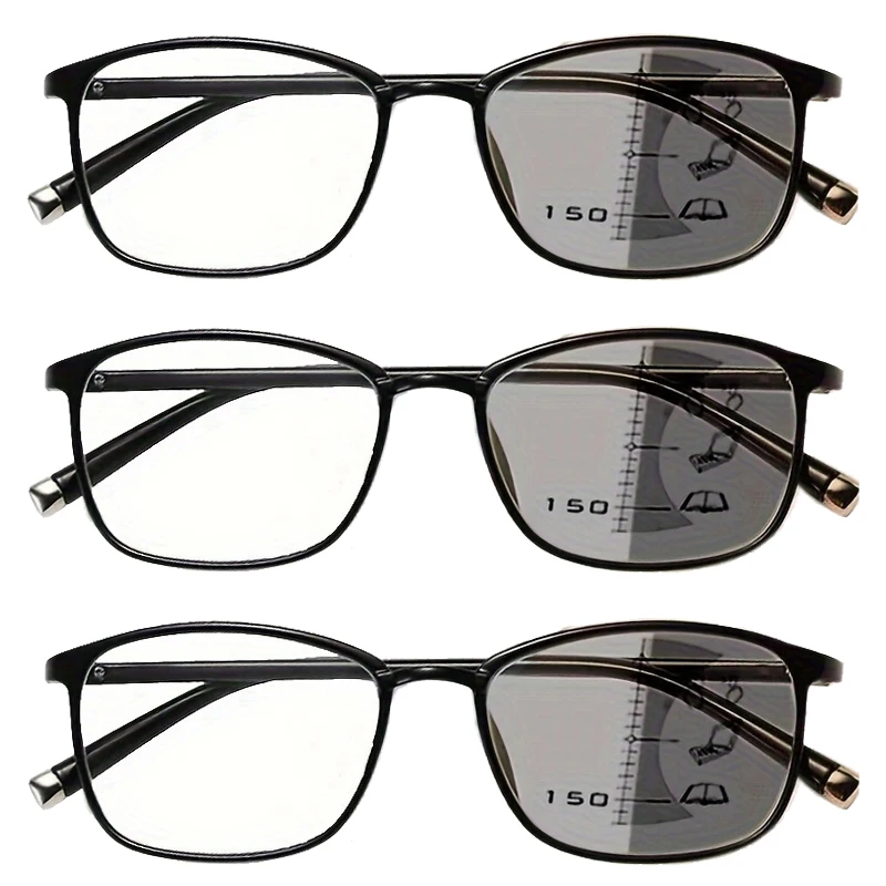 3PCS TR90 Frame  Photochromic Progressive Reading Glasses Men Women Anti-Blue Light Multifocus Computer Presbyopia Eyewear