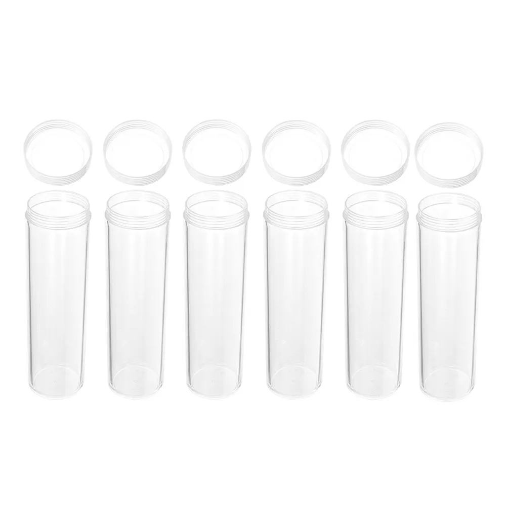 6Pcs Clear Plastic Coin Tubes 30Mm for Quarters Dimes Pennies Coin Storage Organizer Holder Collection Protection Moisture