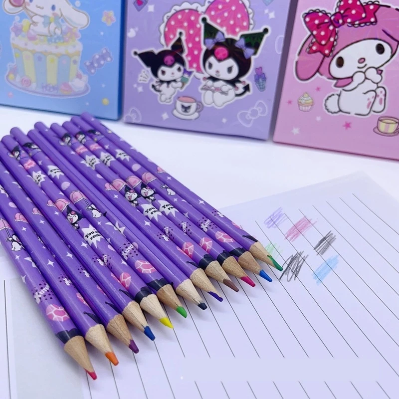 Creative Funny Cartoon 12 Colorful Wooden Pencils Students Art Drawing Pen Kindergarten Color Lead Children'S Day Gift 2024 New