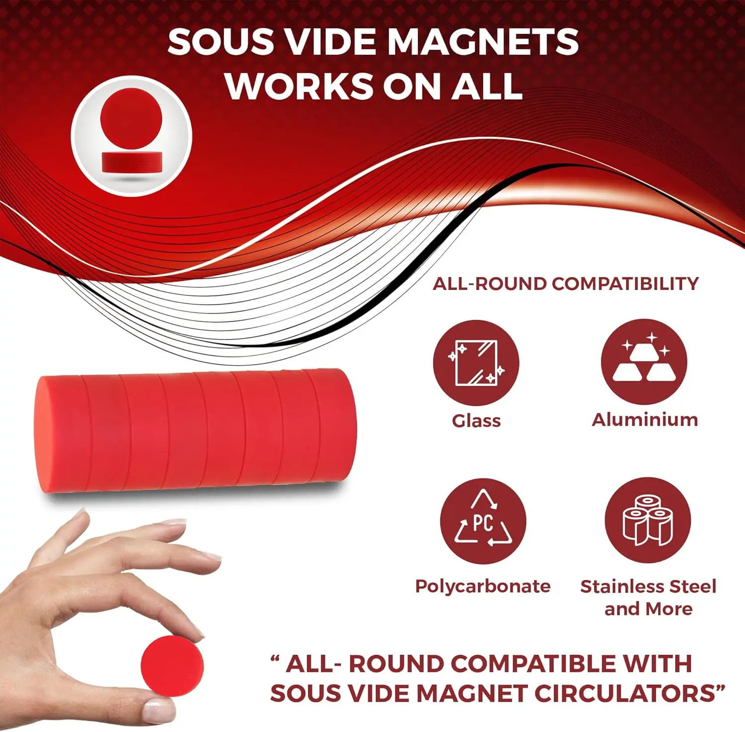 8 قطع من أوزان Sous Vide مع مغناطيس أحمر - تحافظ على أكياس الطعام المغمورة بالكامل للطهي المثالي ذو درجة الحرارة المنخفضة - مضاد للتعويم بطيء