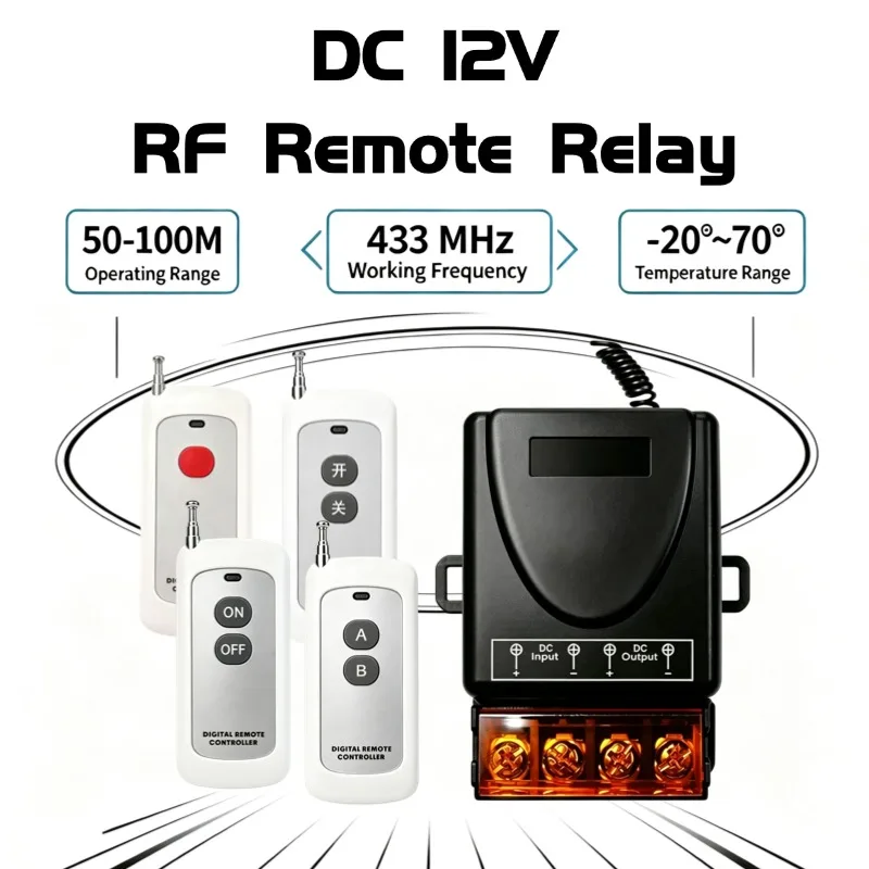 433Mhz DC 12V 24V 36V 48V 30A Relay Wireless Remote Control Switch RF Transmitter for Water Heaters Pumps Door Lights Lamps