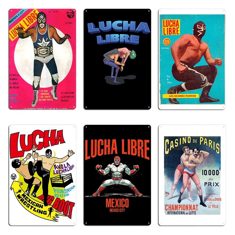 Lucha Libre Mexican Pro Wrestling Metal Sign Classic Wall Cave Design Magazine Wrestle News Mexico Spanish Tin Sign Poster