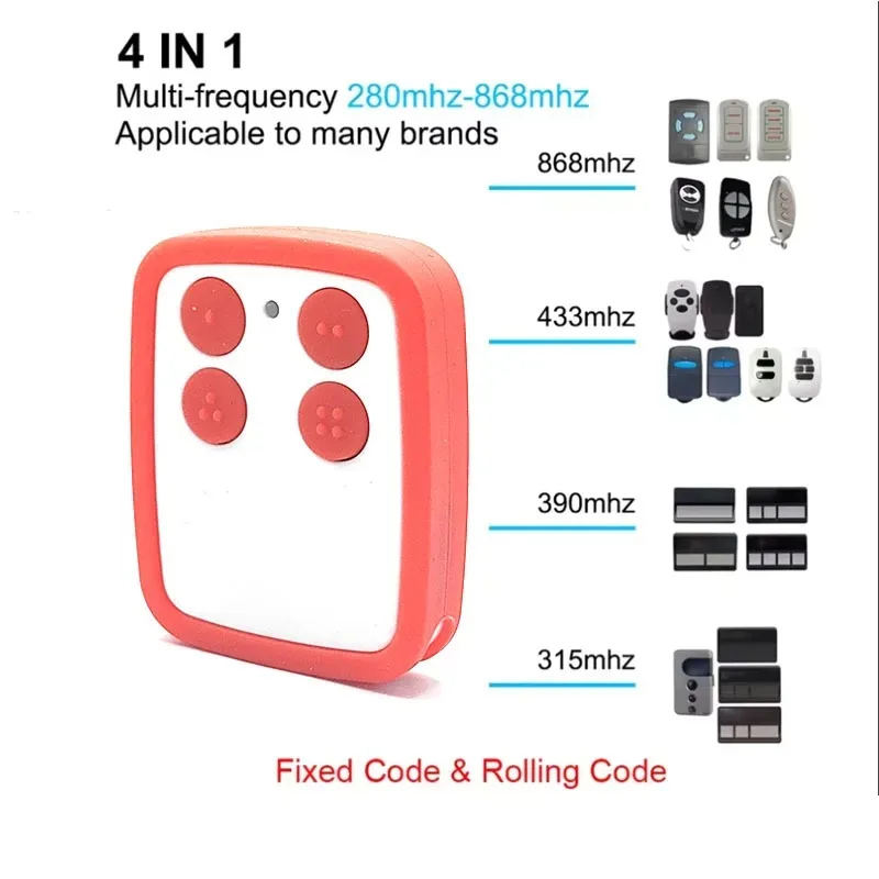 Universal Multi-frequency Garage Door Opener Remote Transmitter 280-868MHz Coverage Supports 315 390 433 868 Signal Wireless