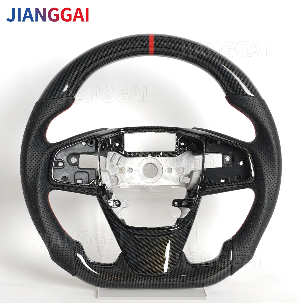 

Hydro-Dip Carbon Fiber Steering Wheel For Honda Civic Gen 10th Type R 2016-2021 With Trom Cover Car Accessories Racing Wheel