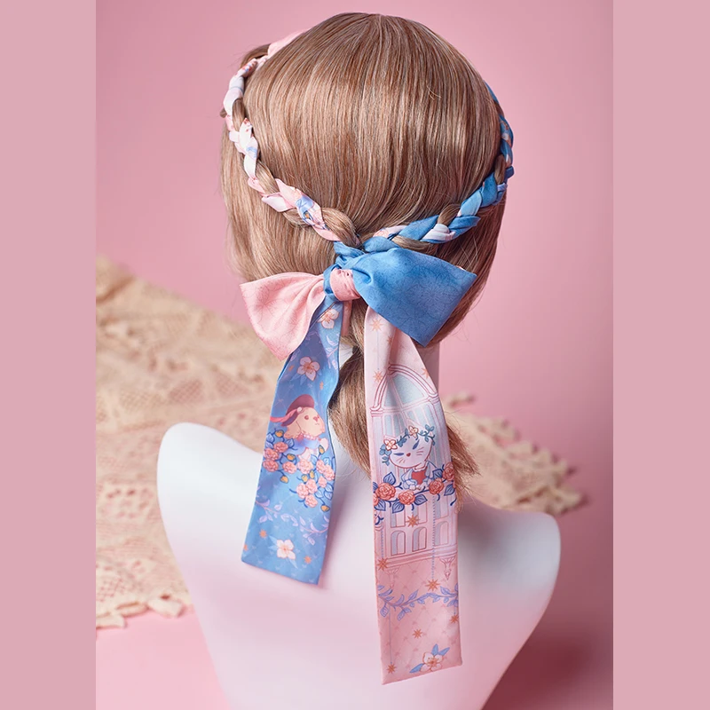 

Розовое и синее романтическое полоска для волос в форме сердца для девочек, французская ретро-сумка с ручкой, шарф, галстук для волос, шелковый шарф