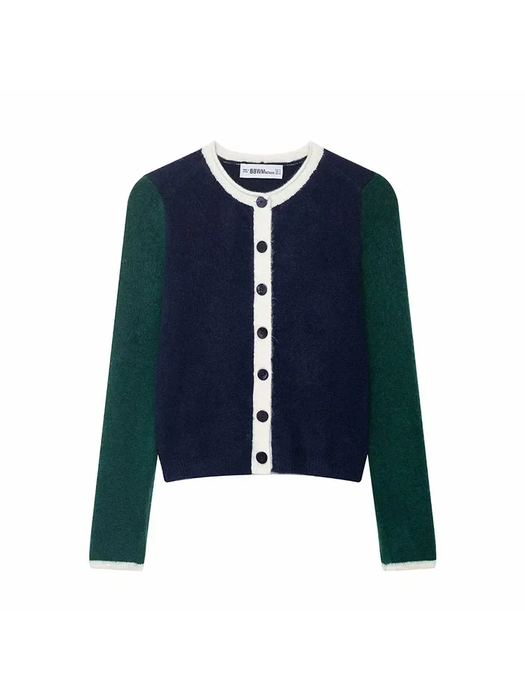 

Женский осенний вязаный кардиган 2025 года с контрастной отделкой, свитер с круглым вырезом и длинными рукавами на пуговицах, повседневная уличная одежда, вязаный свитшот, топ