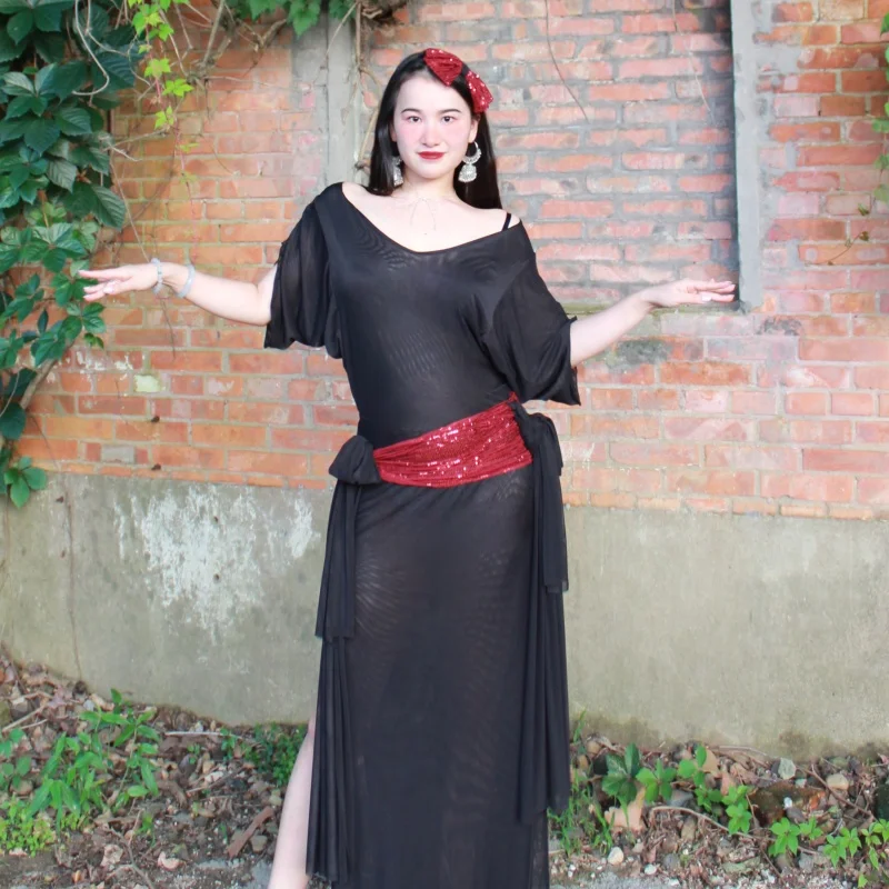 

Костюм для танца живота для женщин, элитный сексуальный темпераментный халат для взрослых, восточные танцы, балади, шааби, халаты для соревнований