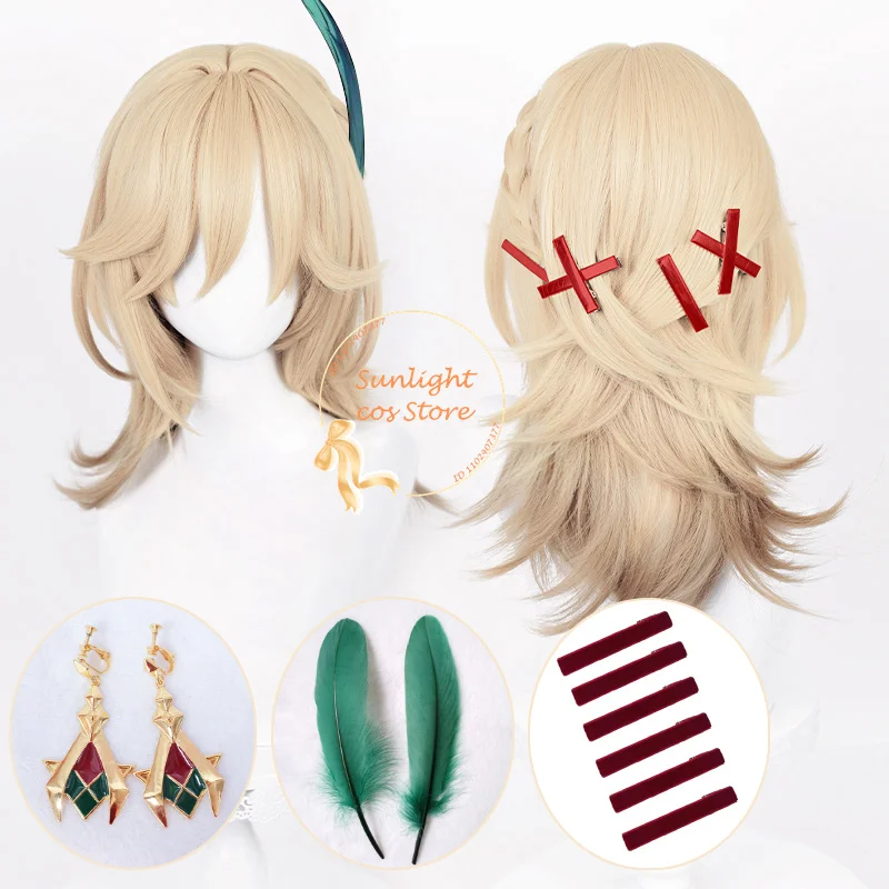 Kaveh Cosplay Wig 50cm Long Linen Golden Kaveh Anime Cosplay Wig Heat Resistant Synthetic Hair Kaveh Cosplay Props Set + Wig Cap