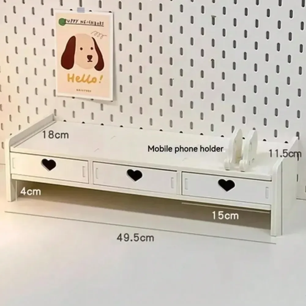 

New ThreeDrawer Desktop Added Rack With Drawer And Phone Holder, Student Desk Storage Shelf Computer Laptop Elevated Stand Orga