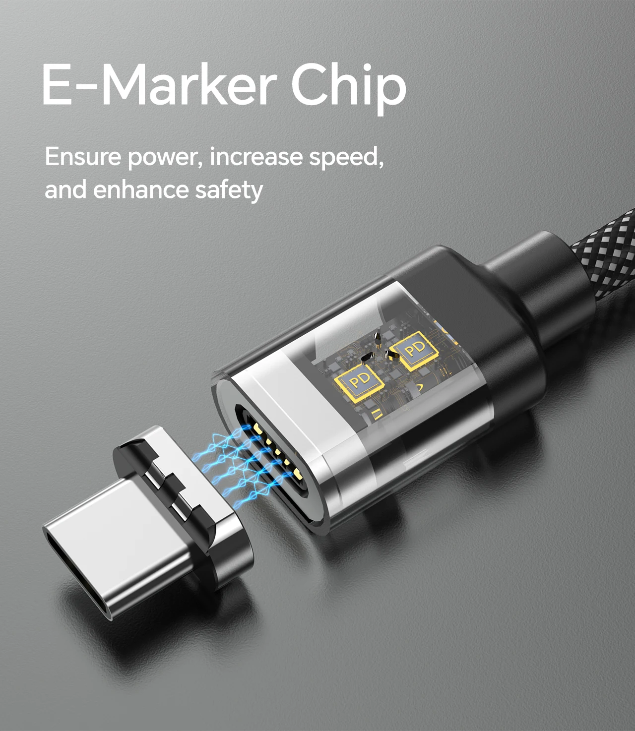 Magnetic USB C Charging Cable 1.2M 100W Type C to Type C Cables Nylon Braided Data Transfer Fast Charging Cord