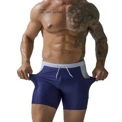 Maillot de bain avec poches pour hommes, culotte imperméable à séchage rapide, pantalon de Surf, costume de bain, piscine de plage