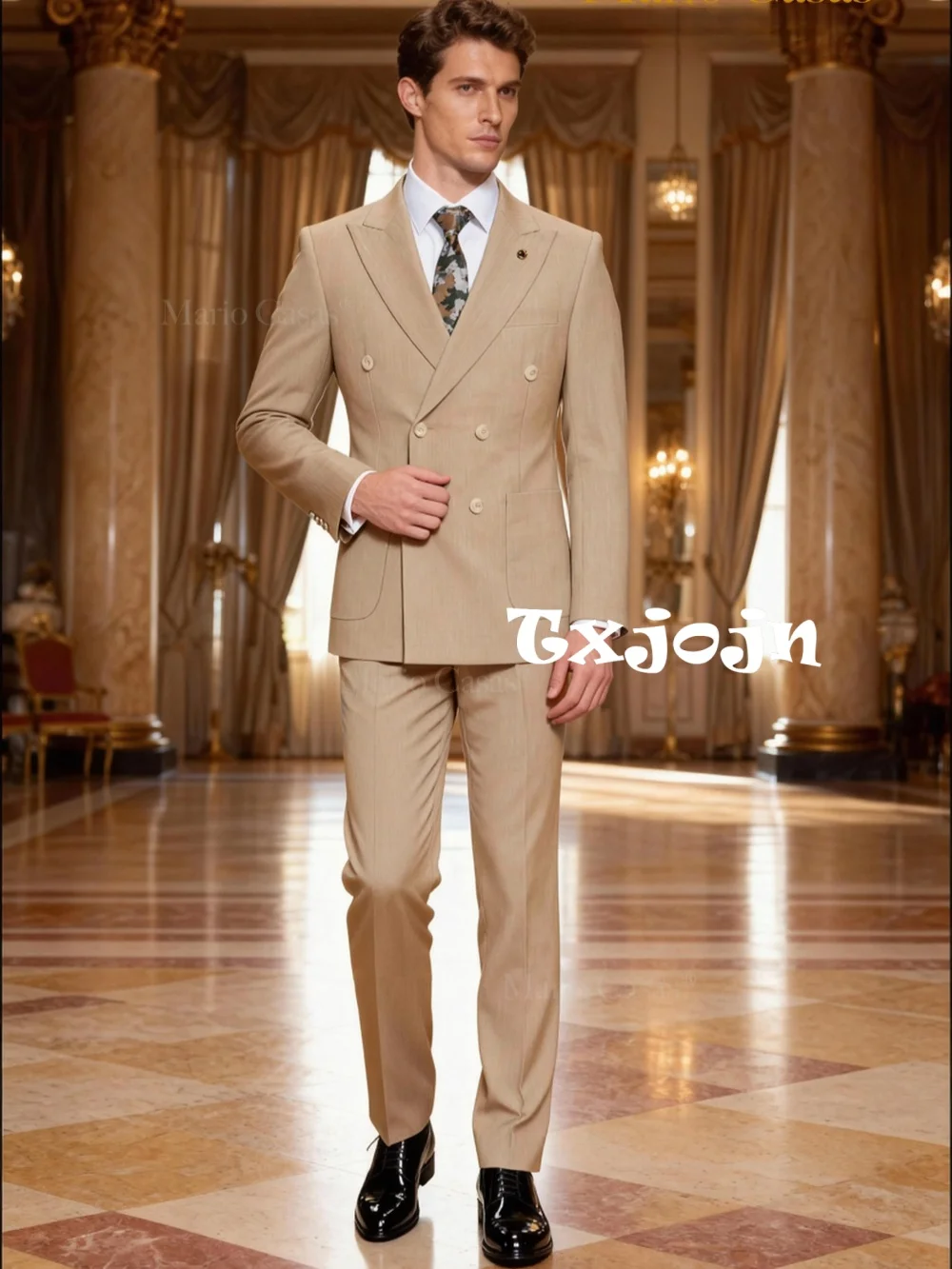 

Three Colors Double Breasted Men's Suits 2 Pieces Business Outfit Elegant Formal Suit Set For Men Wedding Groom Sets S-3XL
