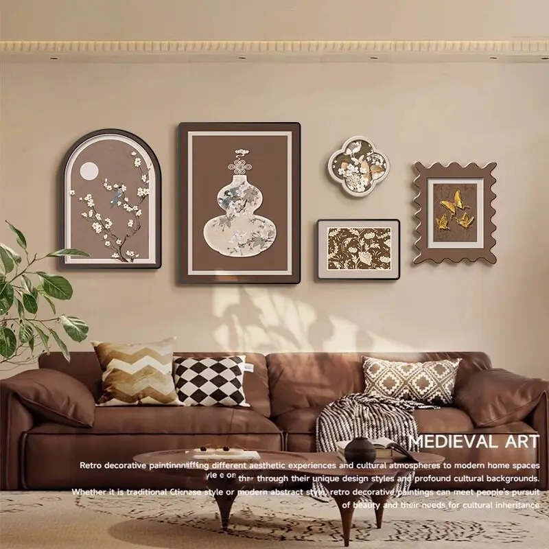 Medieval style living room hanging painting French retro sofa background decorative painting combination creative meaning good