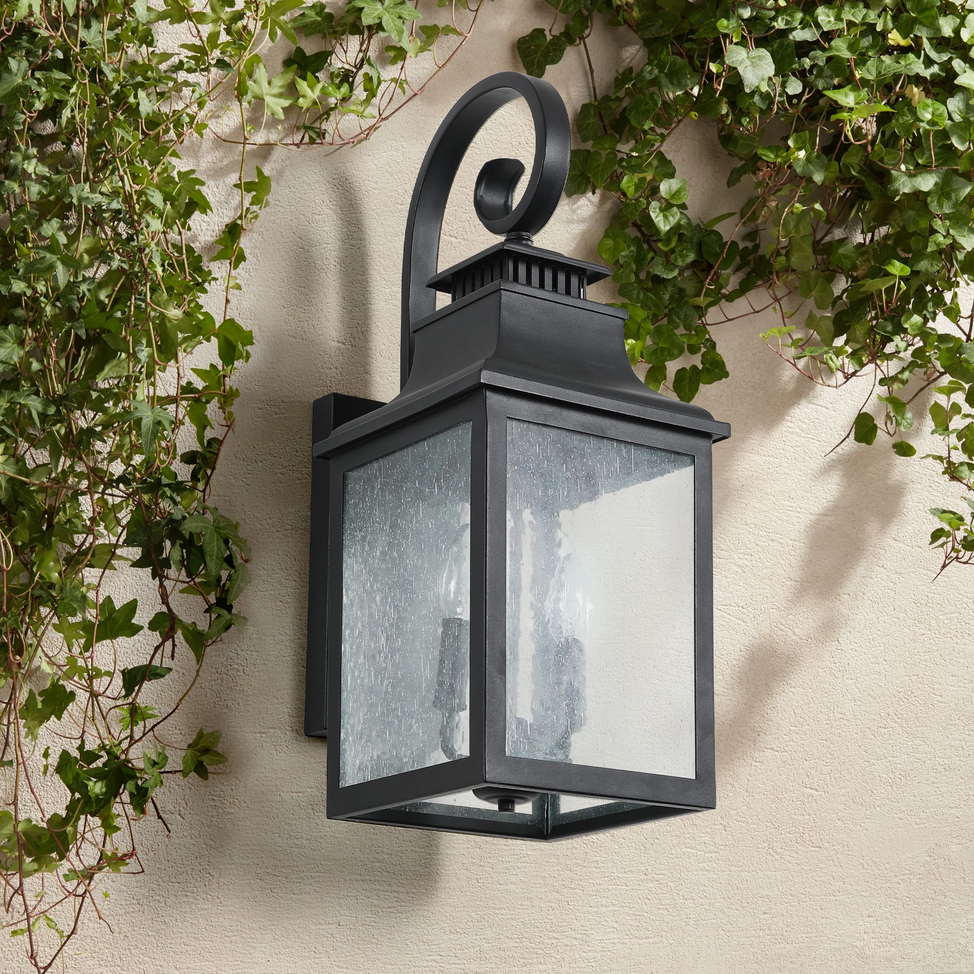 Outdoor wall light fixture made of black metal 23 inch transparent frosted glass, suitable for porch, terrace, garage, garden