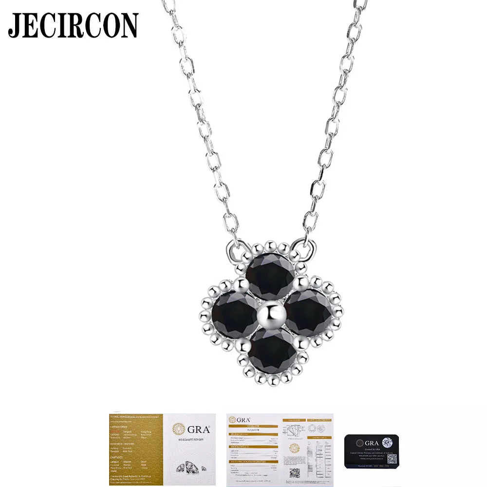 

JECIRCON Women S925 Sterling Silver Moissanite Necklace Simple Black Moissanite Pendant Light Luxury Versatile Clavicle Chain