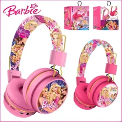 Kawaii Miniso Barbie Wireless Bluetooth Headphone Y2K 3D Stereo Headset Ladies Head-Mounted Bluetooth Music Headset Present