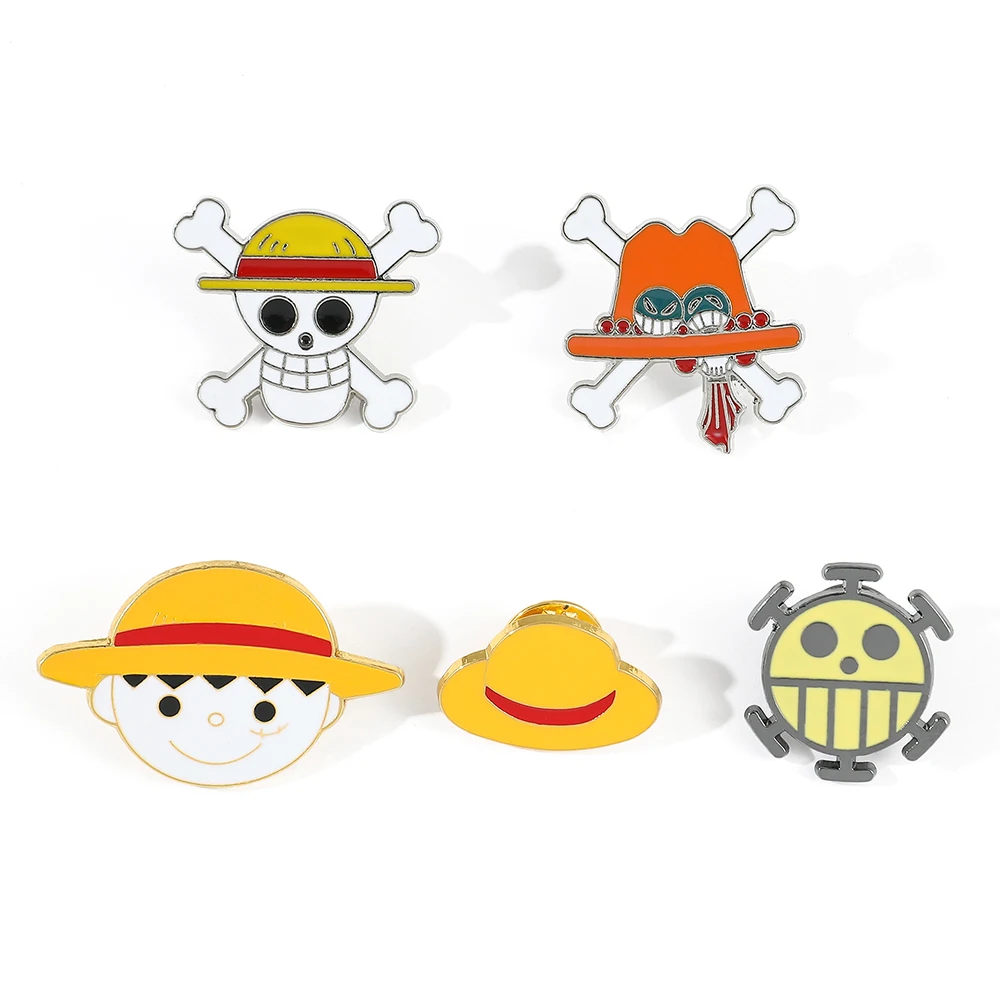 One Piece Brosche Anime Cartoon Monkey D. Luffy Totenkopf Rucksack Kleidung Accessoires Legierung Emaille Anstecknadeln Broschen Abzeichen – Detail 1