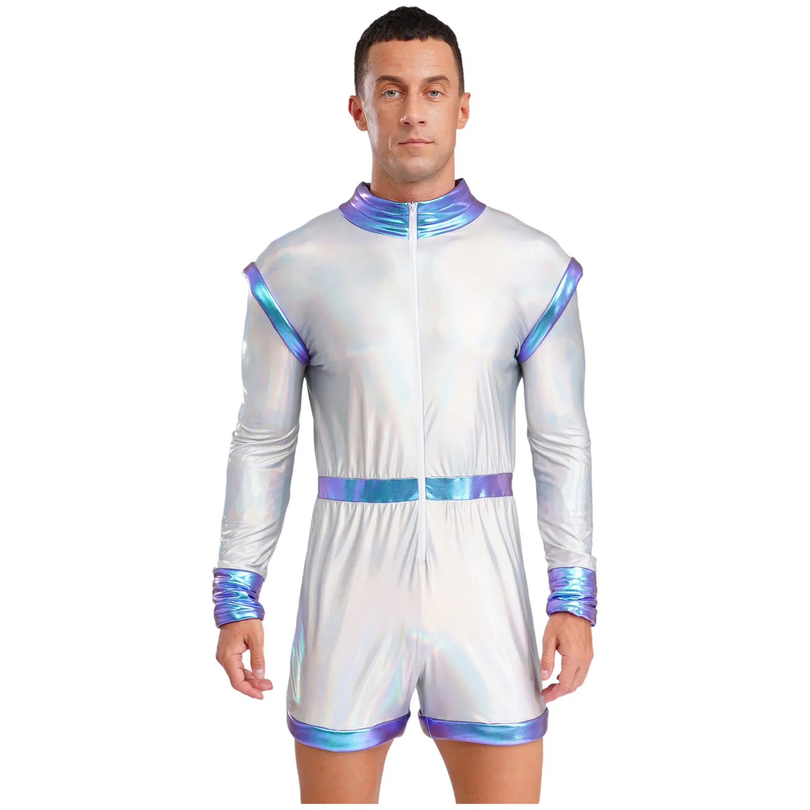 

Men Alien Astronaut Space Alien Cosplay Performance Carnival Costume Long Sleeve Shiny Sponge Edge Bodysuit for Halloween Party