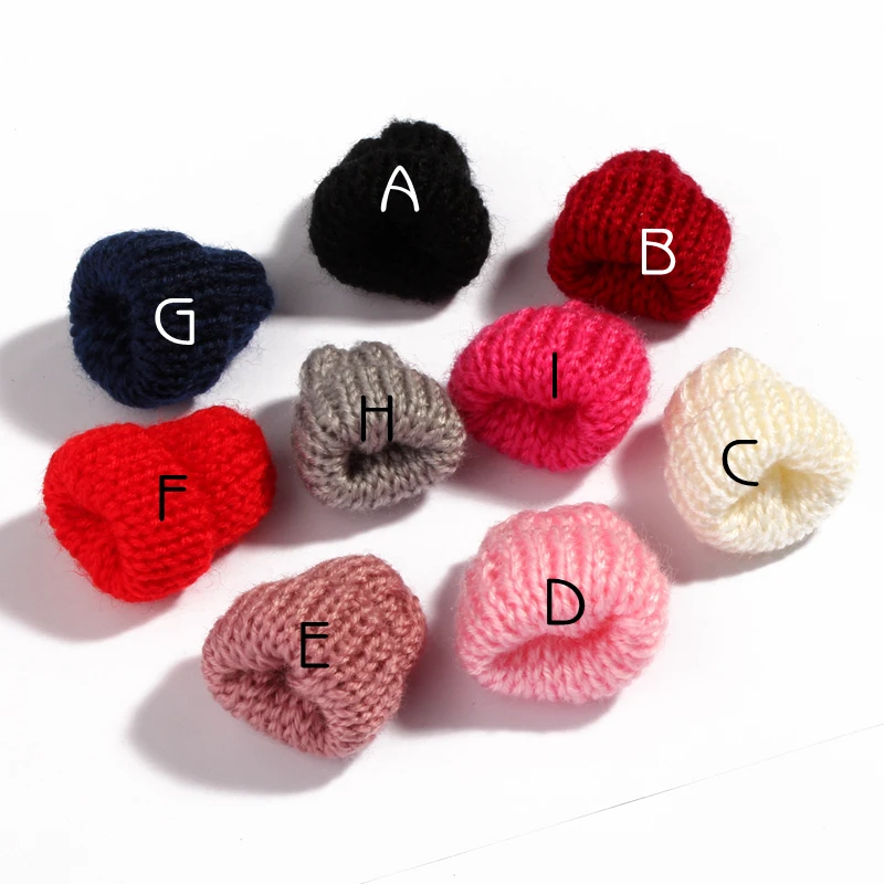 10PCS Mini Sweet Knitting Wool Flower Candy for DIY Hair Accessories Newborn Handmade Cute Woolen Yarn Hat for Women Clothing