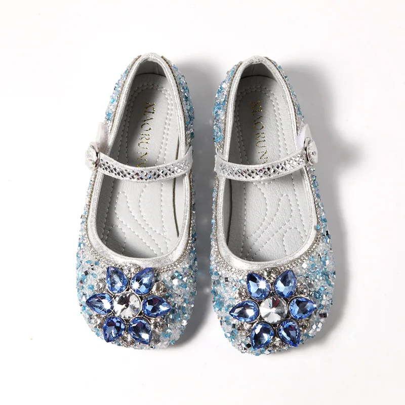 

Kids Princess Shoes Sequined Shiny Girls Rhinestone Dress Mary Janes for Party Wedding Performance Glitter Flats Leather Shoes