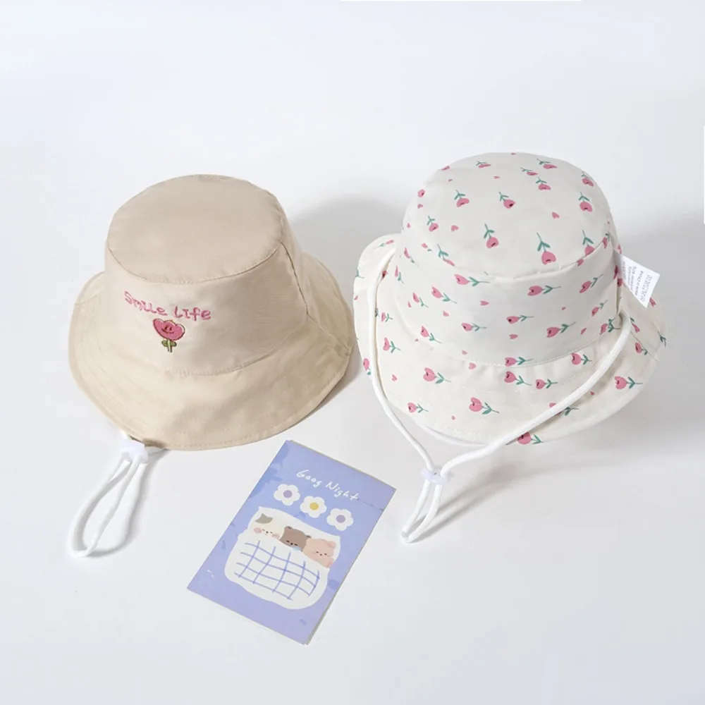 

Cute Star Flower Print Baby Bucket Hat Wide Brim Breathable Fisherman Hat Thin Soft Cotton Kids Sun Hat Summer