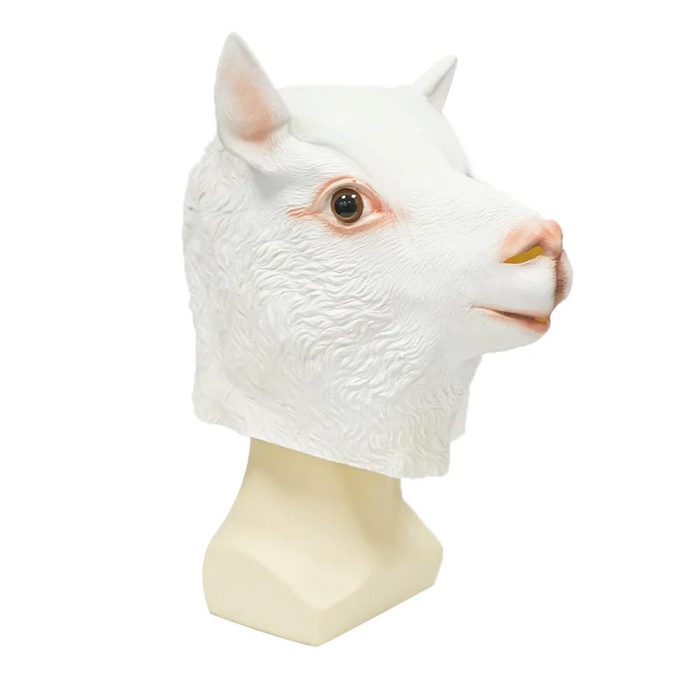 

Halloween Party Full Head Mud Horse Alpaca Latex Mask Cosplay Animal Funny Personality Props White Goat Headgear Toy Accessories