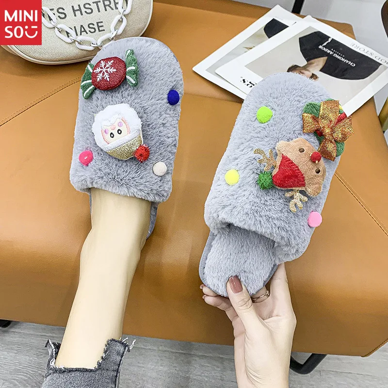 شباشب سانتا لعيد الميلاد الجديدة | حذاء منزل داخلي من القطيفة بمقدمة مغلقة ونعل ناعم لفصل الشتاء #2