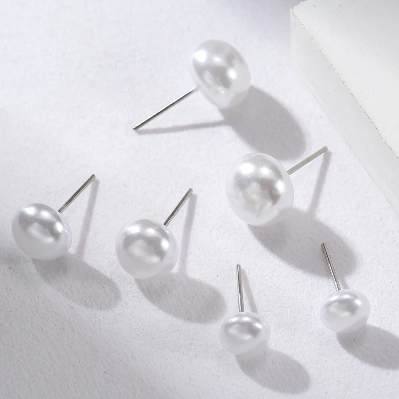 12 pairs/set White Imitation Pearl Stud Earrings For Women Girls Ear Jewelry Round Ball 8mm 10mm 12mm