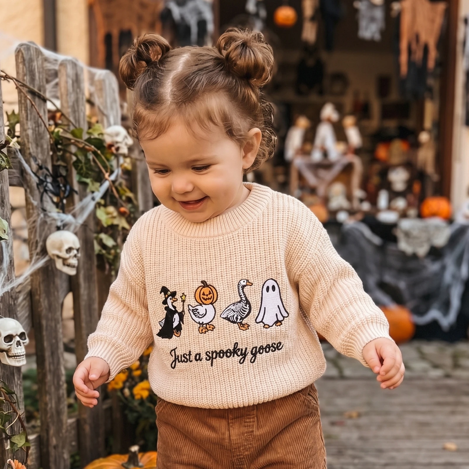 0-7Y Cute Toddler Kids Boy Halloween Sweater Skull Ghost Embroidery Long Sleeve Pullover Warm Sweaters Tops