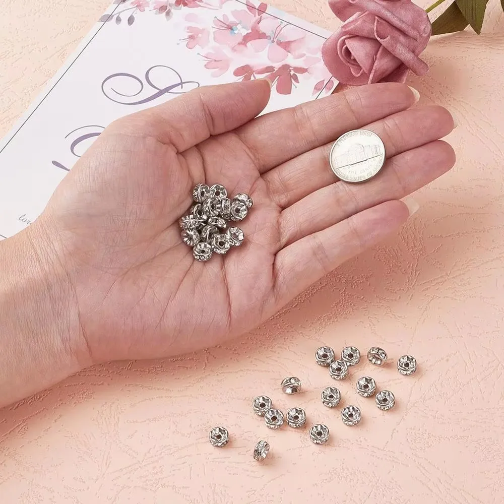 200 قطعة الفولاذ المقاوم للصدأ خزر عازل حجر الراين المعادن Rondelle فضفاض الخرز لصنع المجوهرات سوار DIY بها بنفسك اكسسوارات 6 7 8 10 مللي متر