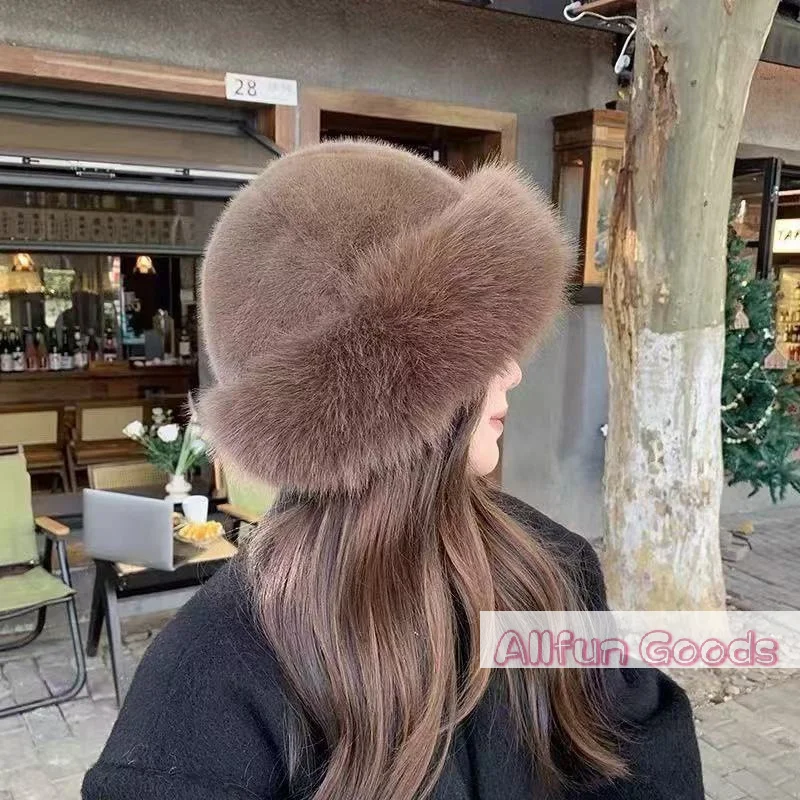 New Fur Hat Women Warm Snow Ski Cap Female Faux Fox Fur Thick Warm Winter Hat Lady Windproof Russian Hat Ear Warmer Bonnet