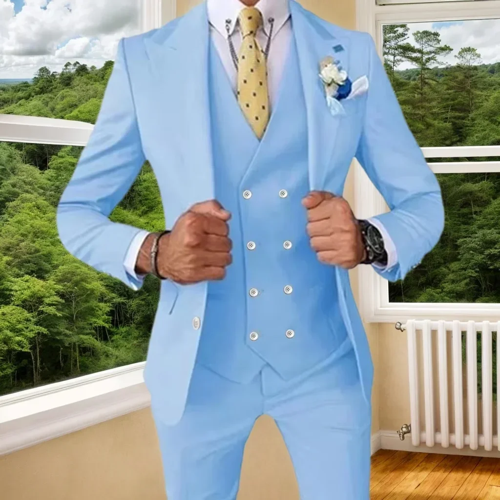 

3 Pieces Formal Men's Suits Regular Fit Blazer Vests Pants Set Peak Lapel Prom Tuxedos for Wedding Business Evening Party