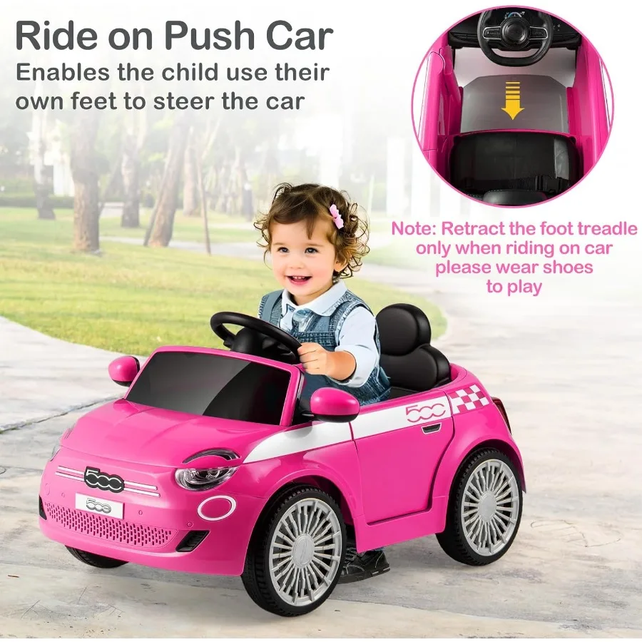 Coche con licencia Fiat 500 Ride on Push de 3 en 1, cochecito de bebé, coche para caminar deslizante con reposapiés retráctil, mango de Control para padres
