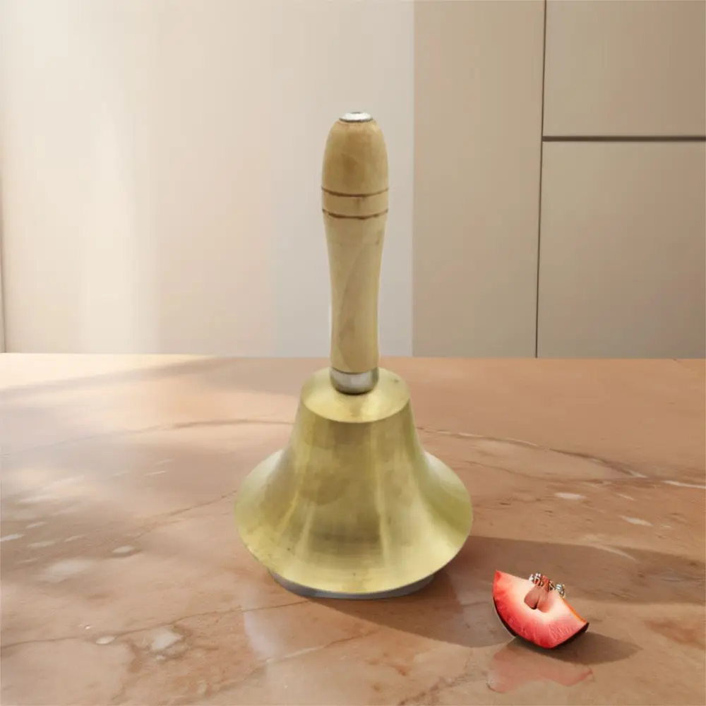 Wooden Handle Super Loud Hand Bell Multi-Purpose Portable Solid Brass Call Bell Easy To Hold Comfortable Grip