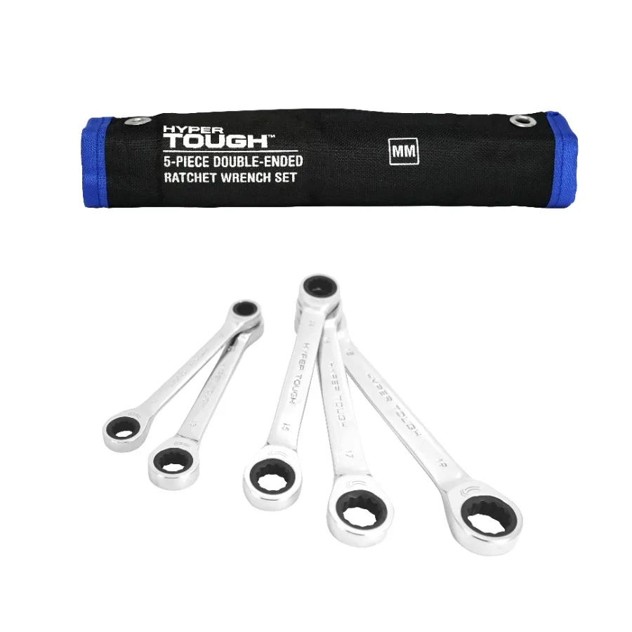 

5-Piece Metric Double End Ratchet Wrench Tool Set for Automotive Repair Plumbing Fixtures and Home Maintenance Applications wit
